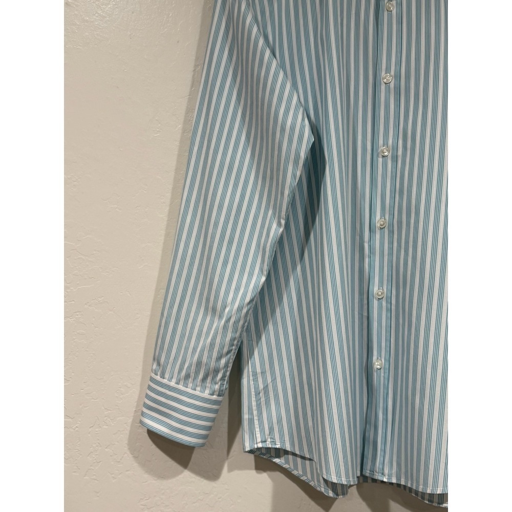 Hugo Boss Mens Teal White Striped Cotton Dress Shirt 15.5 32/33 Long Sleeve - Picture 8 of 12